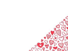 Red doodle hearts corner pattern on white background vector