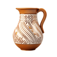 Handcrafted Ceramic Jug with Intricate Ethnic Patterns and Ornamental Design png