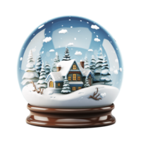 Cozy Winter Cottage in a Snow Globe with Snowy Trees and Festive Atmosphere png