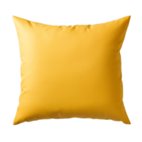 Bright yellow square pillow with smooth texture on transparent background png