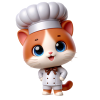 Adorable Cartoon Cat Chef in White Uniform and Hat with a Happy Expression png