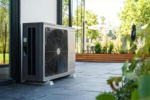 An innovative heat pump has been expertly installed outdoors, providing optimal indoor comfort while significantly enhancing energy efficiency and promoting overall sustainability in the environment photo