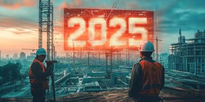In 2025, construction workers are managing key infrastructure projects against a colorful sunset, highlighting their hard work, progress, and determination to succeed in every task photo