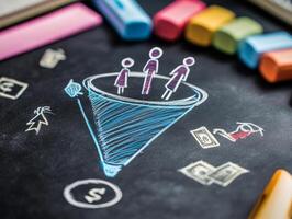 A visual representation of a comprehensive marketing sales funnel showcasing figurines along with money symbols, effectively highlighting the critical stages of customer conversion and engagement photo