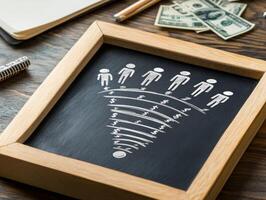 Explore the marketing sales funnel depicting the customer journey to successful conversions, illustrated with colorful figurines and money symbols for each key stage of this crucial process photo
