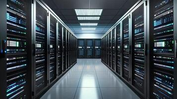 Imagine a modern server room filled with organized racks, showcasing secure facilities designed for critical systems to ensure efficient operations for various telecommunications needs photo