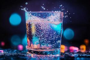 Effervescent tablets beautifully dissolve in clear water, releasing a stream of vibrant bubbles that create a captivating and dynamic swirling pattern that draws the eye and delights the senses photo