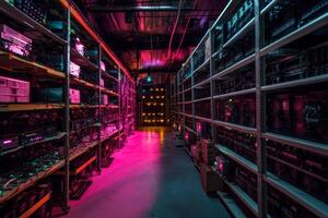 A modern server room with multiple racks is vital for efficient data processing and cryptocurrency mining, ensuring optimal performance and effective data management across applications photo