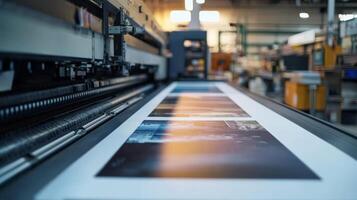 In a busy printing shop, a stateoftheart large format printer tirelessly produces vibrant, highquality prints, utilizing advanced technology to boost operational efficiency and productivity photo