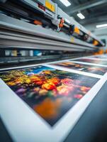 A cuttingedge, modern commercial printing setup that is specifically designed to produce vibrant, colorful large format prints using the latest advanced technology available in the industry photo