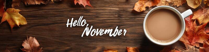 Warm Coffee and Autumn Leaves A Delightful Welcome to the Beautiful Month of November photo