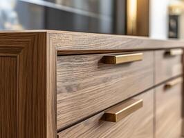 This closeup shows a beautifully crafted wooden drawer with intricate dovetail joints, exemplifying expert craftsmanship, while the warm wood tones enhance its striking appearance photo