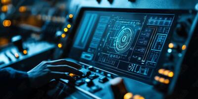 A closeup of a control panel shows an operator adjusting settings based on realtime alerts from IIoT sensors, indicating potential system issues that could impact performance and safety photo