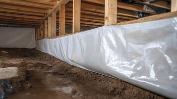 A vapor barrier is an essential component that assists in effectively preventing moisture intrusion in crawl spaces, thereby protecting your home from dampness and potential damage that could arise photo