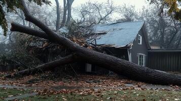 A heavy tree fell on a house during a storm, highlighting severe weathers impact. This incident underscores the need for a quick response to prevent further damage and safety risks photo