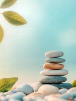 Stacked stones represent tranquility on a serene background photo