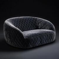 Stylish modern sofa with quilted design in dark setting photo