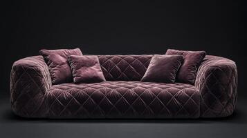 Elegant contemporary velvet sofa with quilted texture in deep plum color photo