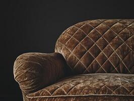 Elegant vintage sofa with warm brown fabric against dark background photo