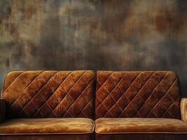 Cozy vintage brown sofa against textured wall in warm tones photo