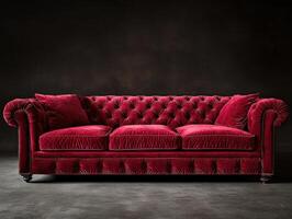 Luxurious red velvet chesterfield sofa designed for elegant interiors photo
