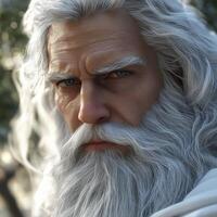 Wisdom and strength embodied in a wise elder with flowing hair and beard photo