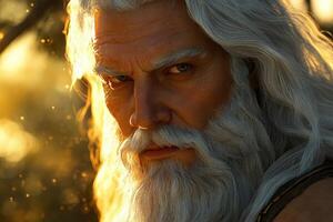 Powerful figure in a golden sunset portrait exuding strong emotions photo