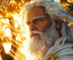 Majestic figure with silver hair and beard in a golden autumn setting photo