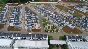 An aerial view of a residential area with lots of houses photo