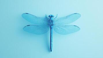 Bright blue dragonfly perched on a textured surface showcasing intricate wing details and vibrant colors photo