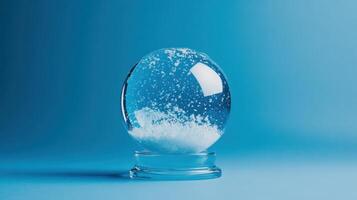 Snow globe with swirling white particles against a blue background creating a serene and magical atmosphere photo