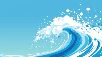 Vibrant ocean wave splashing against a clear blue sky captures the essence of a sunny day at the beach photo