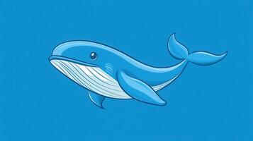 Colorful cartoon whale swimming in a bright blue ocean background with a cheerful expression photo
