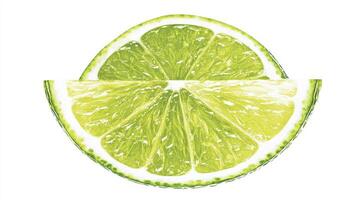 Freshly cut lime half displaying vibrant green color and zesty texture with droplets of juice reflecting light photo