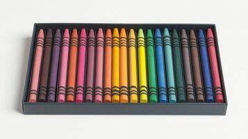 Crayons arranged neatly in a box showcase vibrant colors perfect for creative projects and artistic expression photo