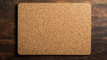 Corkboard lying on a wooden table ready for notes and reminders in an organized workspace photo