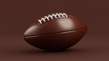 Classic brown football resting on a dark surface with laces prominently displayed and subtle shadows highlighting its shape photo
