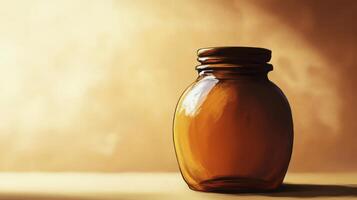 Glass jar casting soft shadows on a warm, neutral background in a cozy indoor setting photo