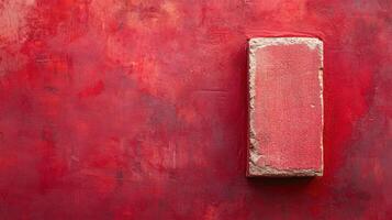 Red textured wall with a single brick standing out against vivid background colors in an artistic composition photo