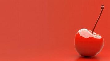 Bright red cherry with glossy appearance on a vibrant red background showcasing natural beauty and simplicity photo