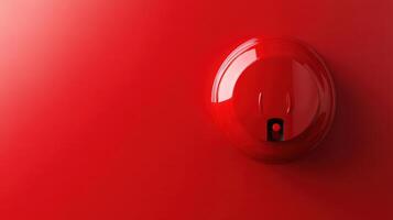 Bright red fire alarm on smooth wall surface indicating fire safety measures in a public building photo