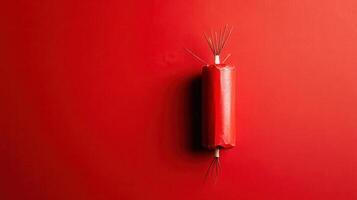 Unique red object mounted on a vibrant red wall showcasing minimalism and creativity in design photo