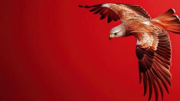 Majestic hawk soaring through a vibrant red sky at sunset, capturing the beauty of nature in motion photo