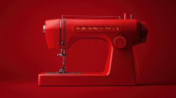 Bright red sewing machine on a red backdrop showcasing modern design and craftsmanship perfect for creative projects photo