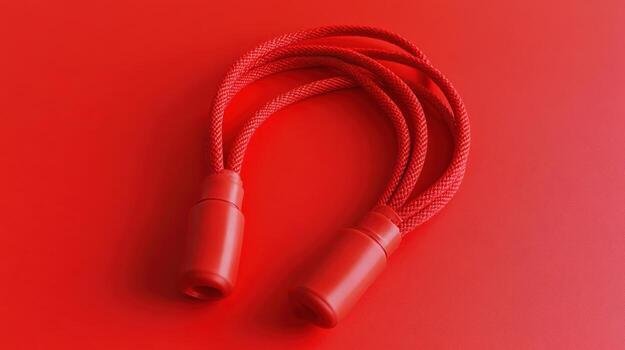 saltar cuerda hecho de rojo trenzado material descansa en un vibrante rojo antecedentes exhibiendo sus diseño foto
