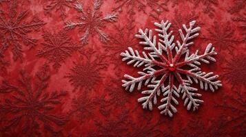 Decorative red background with snowflake ornament showcasing festive winter spirit during the holiday season photo