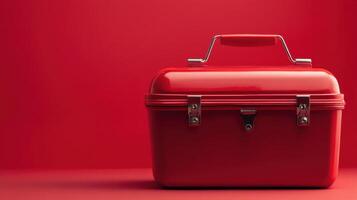 Bright red lunch box on a red background showcasing sleek design and simple functionality for daily use photo