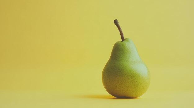 Green pear against a bright yellow backdrop highlighting freshness and simplicity in natural fruit presentation photo