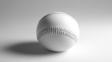 Classic white baseball positioned on a smooth surface with soft shadows creating subtle depth photo
