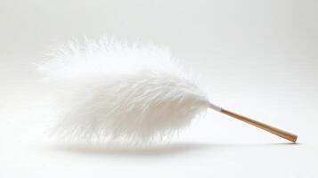 Soft white duster with a wooden handle for cleaning tasks in modern interior settings photo